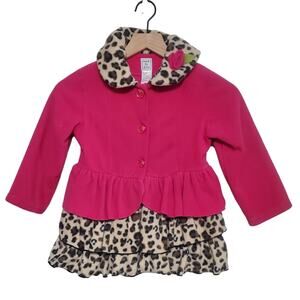 Mack & Co Pink Leopard Print Ruffled Fleece Coat Jacket Girls 5 5T
